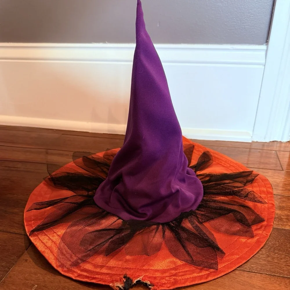 VTG Children's Place TCP Witch Halloween Costume Dress Hat (Flaw) Broom Sz S 5 6